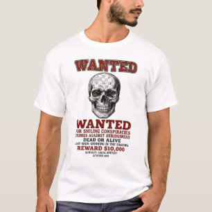 ヴィンテージ微笑みドクロ指名手配ポスター Tシャツ