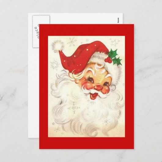 ヴィンテージ微笑むサンタクロース シーズンポストカード (正面/裏面)