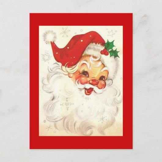 ヴィンテージ微笑むサンタクロース シーズンポストカード (正面)