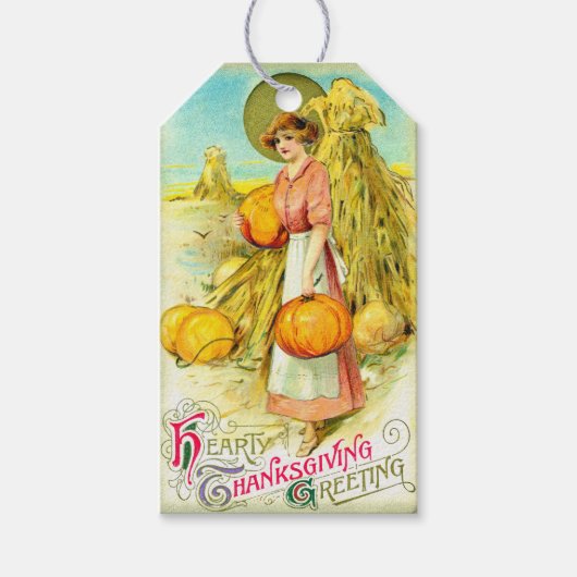 ヴィンテージ心のこもった感謝祭パンプキン ギフトタグ (正面)