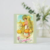 ヴィンテージ心のこもった感謝祭パンプキン シーズンポストカード (スタンド正面)