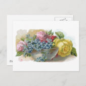 ヴィンテージ忘れMe Notバラはがき ポストカード (正面/裏面)