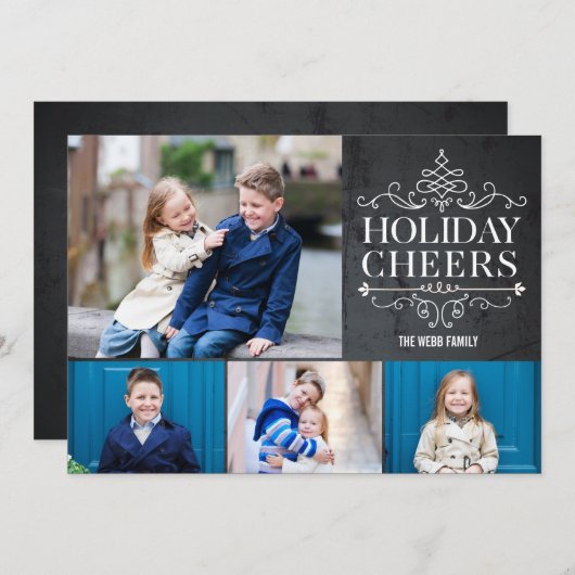 ヴィンテージ応援4フォトホリデーフォトカード シーズンカード (正面/裏面)