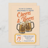 ヴィンテージ応援&ビール大人40歳の誕生日パーティー 招待状 (正面/裏面)