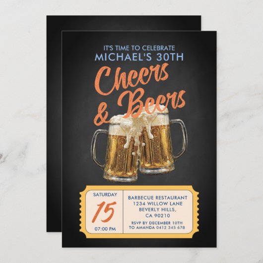 ヴィンテージ応援&ビール大人40歳の誕生日パーティー 招待状 (正面/裏面)