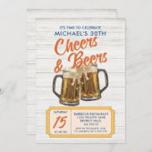 ヴィンテージ応援&ビール大人40thバースデーウッド 招待状 (正面/裏面)