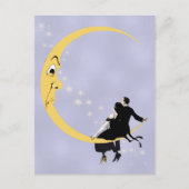 ヴィンテージ怒クレセント月顔スターズカップル ポストカード (正面)