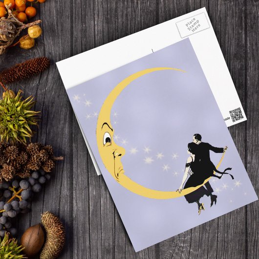 ヴィンテージ怒クレセント月顔スターズカップル ポストカード