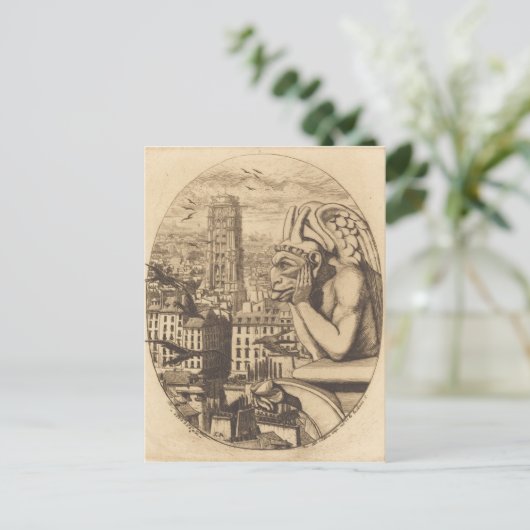 ヴィンテージ怖いガーゴイ街を見下ろす ポストカード (スタンド正面)