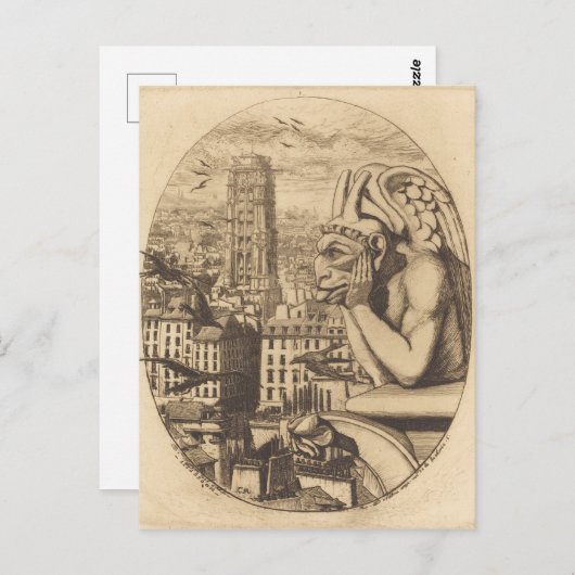 ヴィンテージ怖いガーゴイ街を見下ろす ポストカード (正面/裏面)