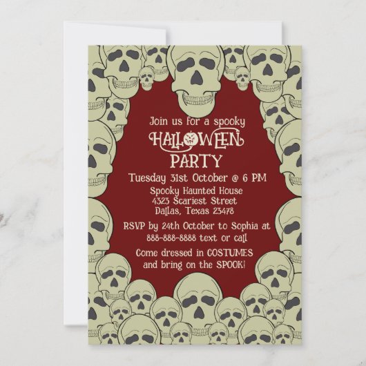 ヴィンテージ怖いスカルハローウィンパーティ招待状 招待状 (正面)