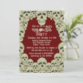 ヴィンテージ怖いスカルハローウィンパーティ招待状 招待状 (スタンド正面)