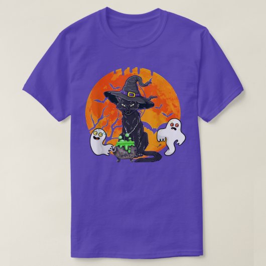 ヴィンテージ怖いハロウィーンブラックキャットウィッチハット Tシャツ (デザイン正面)