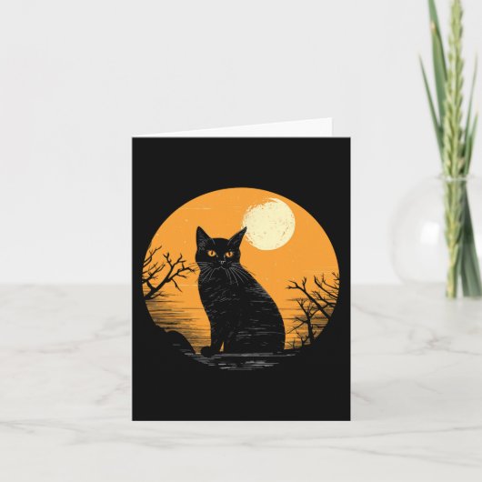 ヴィンテージ怖いハロウィーンブラックキャットコスチュームレトロモ カード (正面)