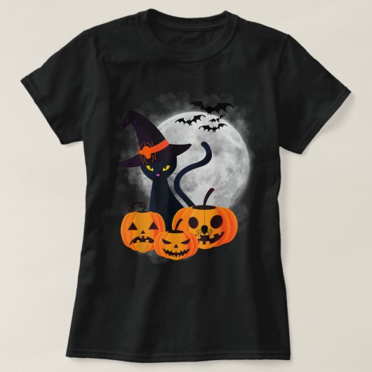 ヴィンテージ怖いハロウィーン衣装ブラックキャットウィッチハ Tシャツ (デザイン正面)