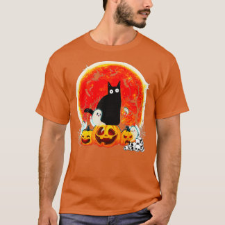 ヴィンテージ怖いハロウィーン衣装ブラックキャットウィッチハ Tシャツ