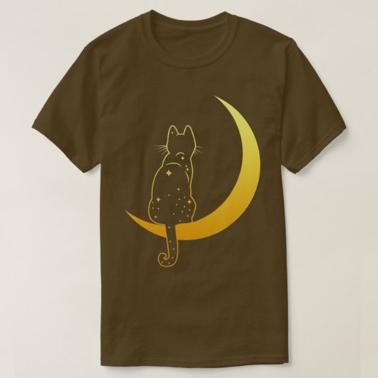 ヴィンテージ怖いハロウィーン黒猫のコスチュムムーン Tシャツ (デザイン正面)