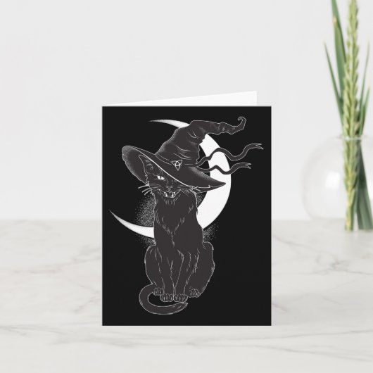 ヴィンテージ怖いハロウィーン黒猫コスチューム魔女ハ カード (正面)