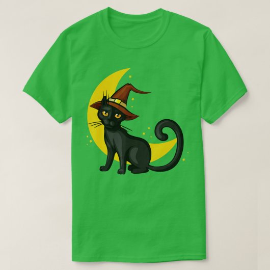 ヴィンテージ怖いハロウィーン黒猫コスチューム魔女ハ Tシャツ (デザイン正面)