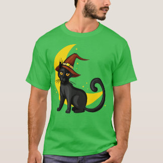 ヴィンテージ怖いハロウィーン黒猫コスチューム魔女ハ Tシャツ