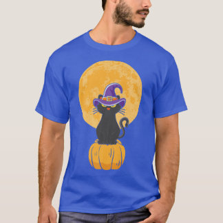 ヴィンテージ怖いハロウィーン黒猫コスチューム魔女ハ Tシャツ