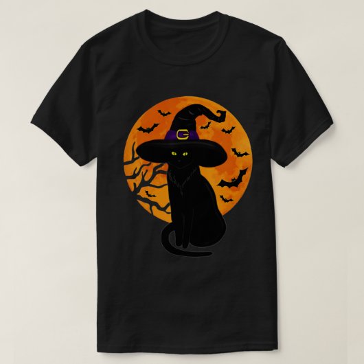 ヴィンテージ怖いハロウィーン黒猫コスチューム魔女ハ Tシャツ (デザイン正面)