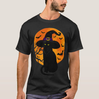 ヴィンテージ怖いハロウィーン黒猫コスチューム魔女ハ Tシャツ