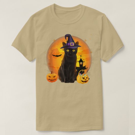 ヴィンテージ怖いハロウィーン黒猫コスチューム魔女ハ Tシャツ (デザイン正面)