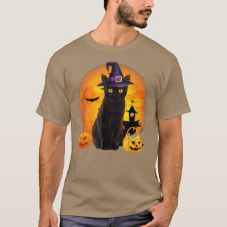 ヴィンテージ怖いハロウィーン黒猫コスチューム魔女ハ Tシャツ