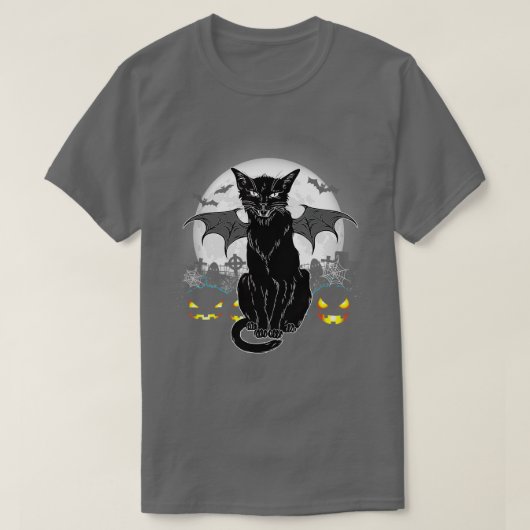 ヴィンテージ怖いハロウィーン黒猫コスチューム魔女ハ Tシャツ (デザイン正面)