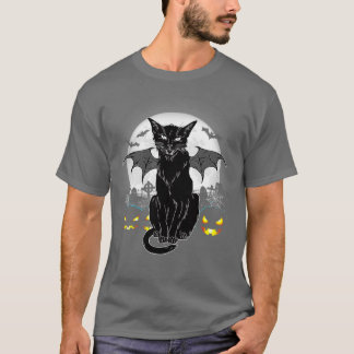 ヴィンテージ怖いハロウィーン黒猫コスチューム魔女ハ Tシャツ