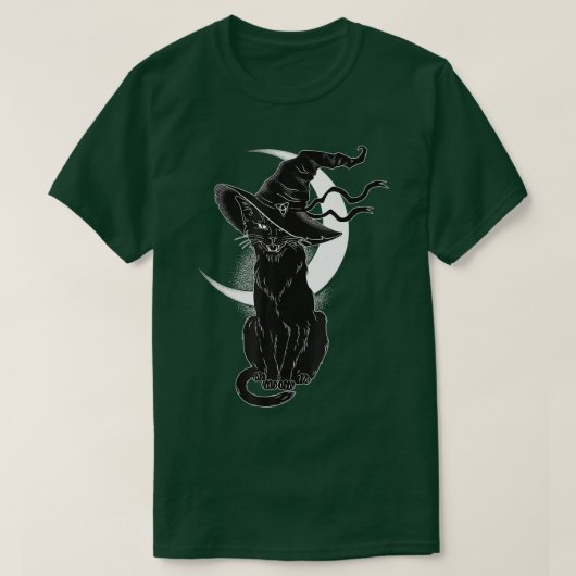 ヴィンテージ怖いハロウィーン黒猫コスチューム魔女ハ Tシャツ (デザイン正面)