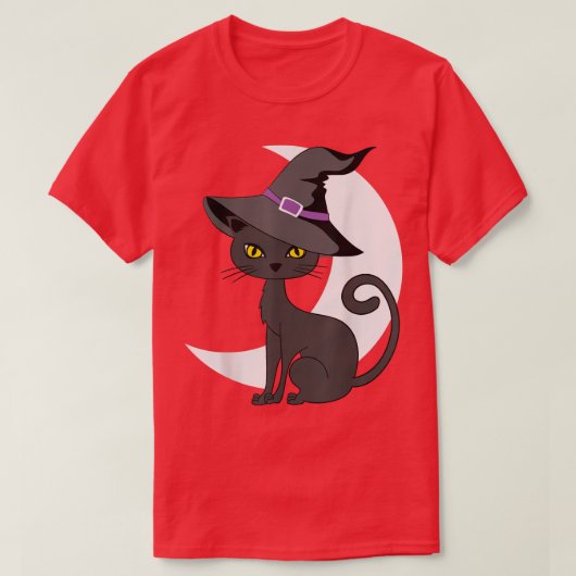 ヴィンテージ怖いハロウィーン黒猫コスチューム魔女ハ Tシャツ (デザイン正面)
