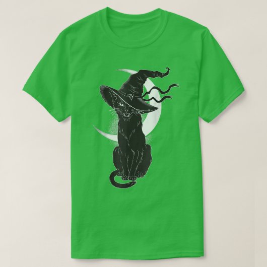 ヴィンテージ怖いハロウィーン黒猫コスチューム魔女ハ Tシャツ (デザイン正面)