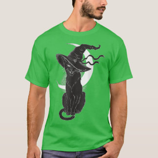 ヴィンテージ怖いハロウィーン黒猫コスチューム魔女ハ Tシャツ