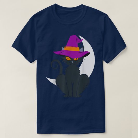 ヴィンテージ怖いハロウィーン黒猫コスチューム魔女ハ Tシャツ (デザイン正面)