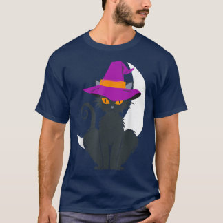 ヴィンテージ怖いハロウィーン黒猫コスチューム魔女ハ Tシャツ