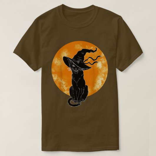 ヴィンテージ怖いハロウィーン黒猫コスチューム魔女ハ Tシャツ (デザイン正面)