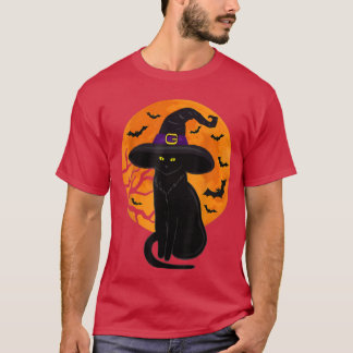 ヴィンテージ怖いハロウィーン黒猫コスチューム魔女ハ Tシャツ
