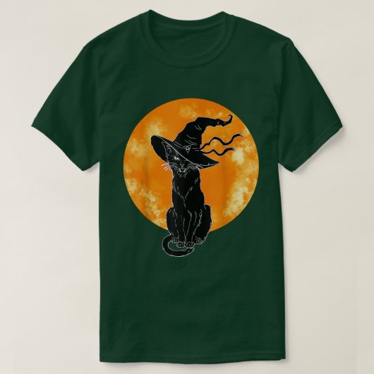 ヴィンテージ怖いハロウィーン黒猫コスチューム魔女ハ Tシャツ (デザイン正面)