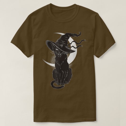 ヴィンテージ怖いハロウィーン黒猫コスチューム魔女ハ Tシャツ (デザイン正面)