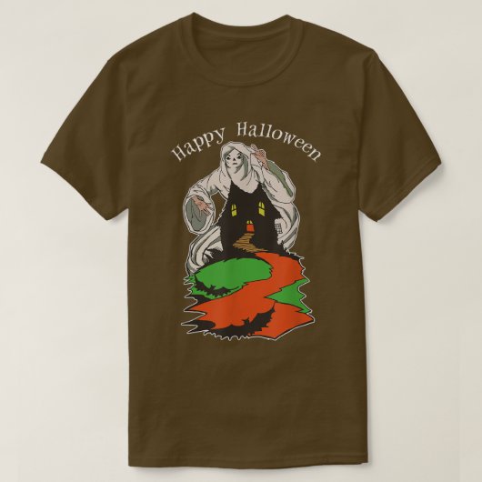 ヴィンテージ怖い幽霊がAの上をホバリング不気味する Tシャツ (デザイン正面)