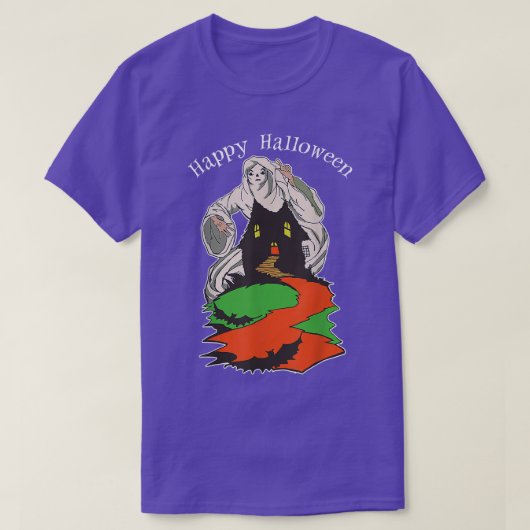 ヴィンテージ怖い幽霊がAの上をホバリング不気味する Tシャツ (デザイン正面)