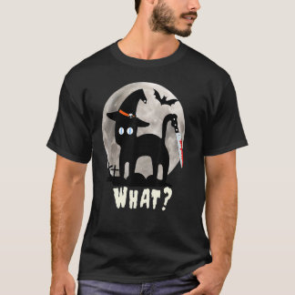 ヴィンテージ怖い黒猫ハロウィーン衣装ウィッチハ Tシャツ