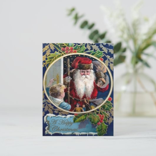 ヴィンテージ怖そうなサンタのクリスマスポストカード ポストカード (スタンド正面)