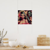 ヴィンテージ怪獣ホラーガール ポスター (キッチン)