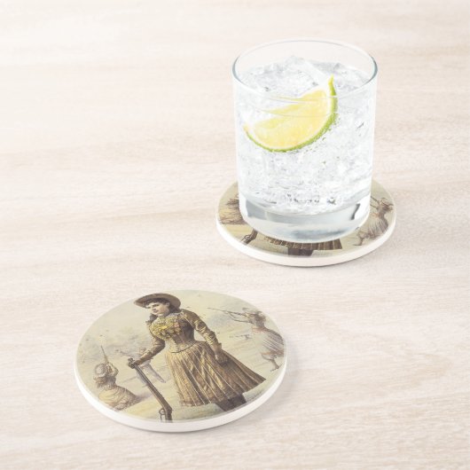 ヴィンテージ恋しく思アニエオークリー、ウェスタン女性のカーボーイ コースター (側面)