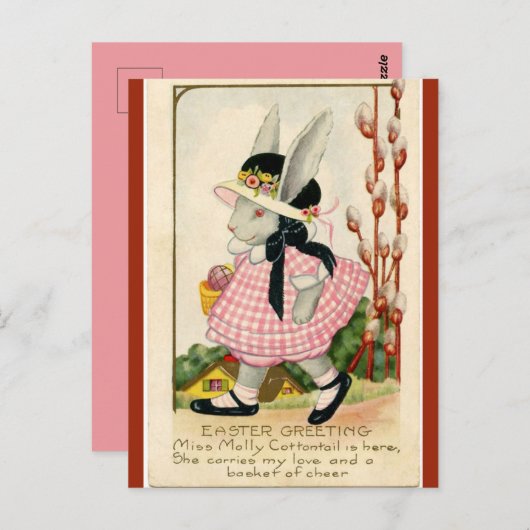 ヴィンテージ恋しく思モリーコットンテイルイースターウィッシュ ポストカード (正面/裏面)