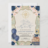 ヴィンテージ恋しく思海軍の赤面ブライダルシャワーへの地図 招待状 (正面)