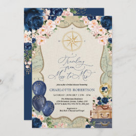 ヴィンテージ恋しく思海軍の赤面ブライダルシャワーへの地図 招待状